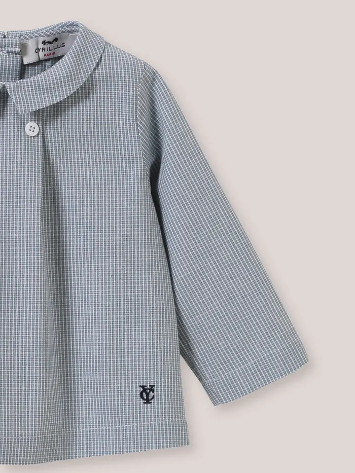 Baby Cyrillus Birth Shirt With Small Checks Mini Carreaux Bleu
