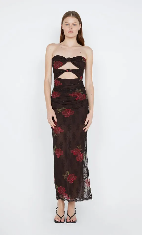 Bec Bridge Event Wear Dresses DESERT ROSE STRAPLESS DRESS Choc Floral 8211 Women