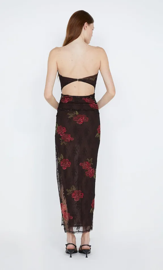 Bec Bridge Event Wear Dresses DESERT ROSE STRAPLESS DRESS Choc Floral 8211 Women
