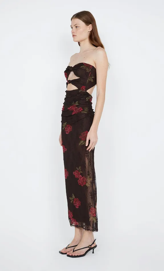 Bec Bridge Event Wear Dresses DESERT ROSE STRAPLESS DRESS Choc Floral 8211 Women