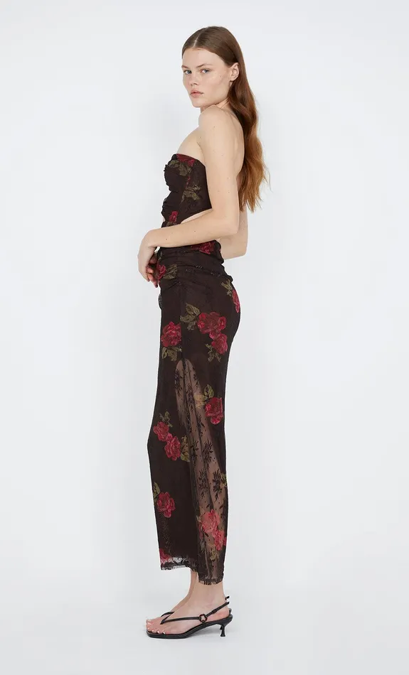 Bec Bridge Event Wear Dresses DESERT ROSE STRAPLESS DRESS Choc Floral 8211 Women