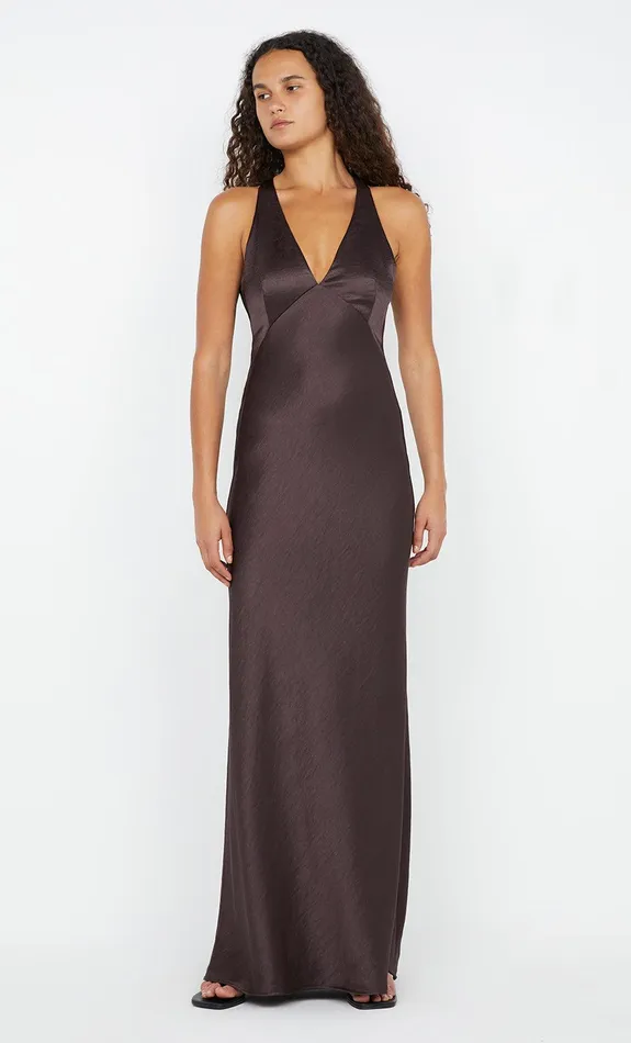 Bec Bridge Maxi Dresses THE DREAMER V NECK DRESS Dark Chocolate 8211 Women