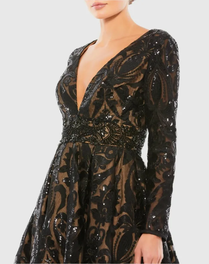 Best Sellers Sequin Embellished ALine Cocktail Dress Black Mac Duggal Women