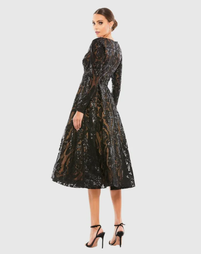 Best Sellers Sequin Embellished ALine Cocktail Dress Black Mac Duggal Women
