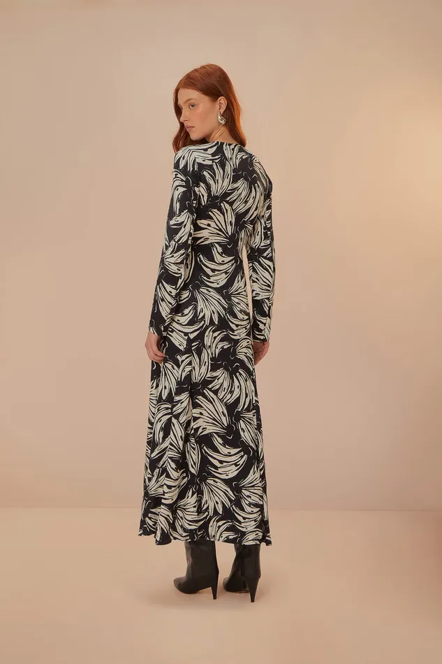 Black Bossa Banana Lenzing Ecovero Viscose Midi Dress Women Farm Rio Midi Dresses