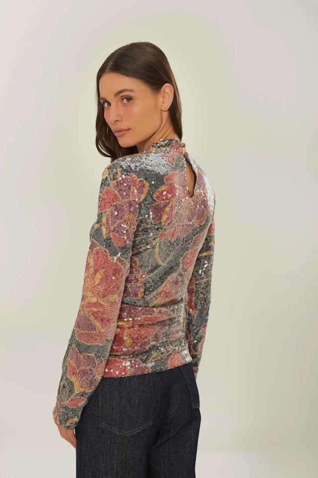 Black Shiny Chita Tulle Sequins Blouse Women Farm Rio Blouses