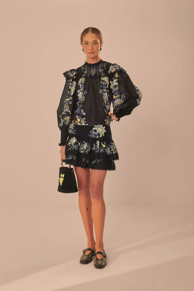 Black Stitched Garden Mini Skirt Women Farm Rio Skirts