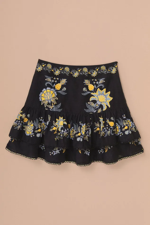 Black Stitched Garden Mini Skirt Women Farm Rio Skirts