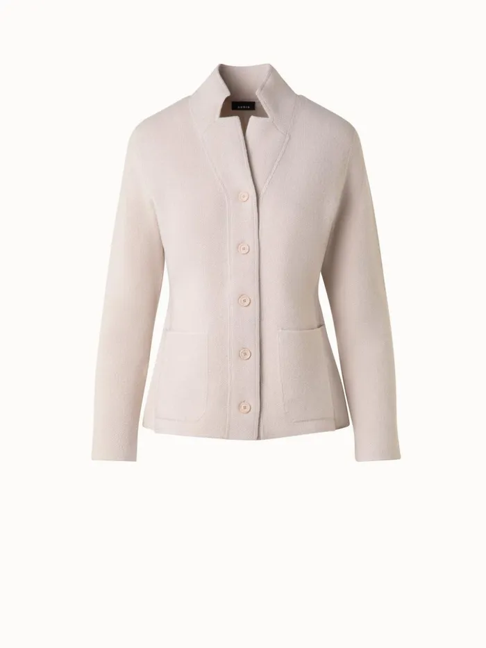 Blazer Style Cashmere Knit Cardigan Sand Women Akris Knitwear