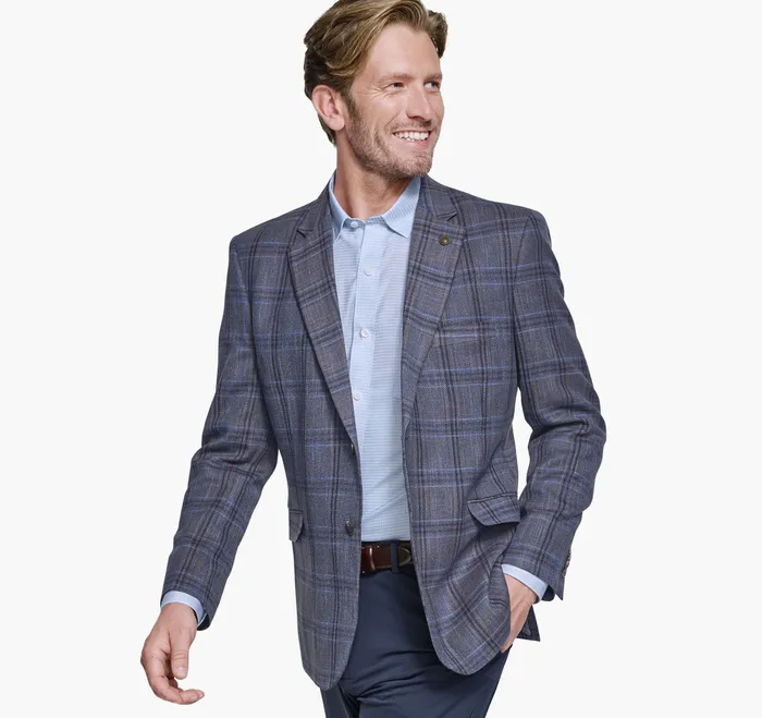 Blazers Dress Plaid Blazer BlueTan Plaid 8211 Johnston and Murphy Men