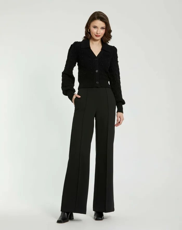 Blouses and Tops Mac Duggal Women Cropped Bobble Cable Knit Button Up Cardigan Sweater Black