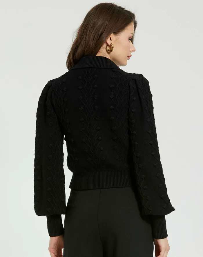 Blouses and Tops Mac Duggal Women Cropped Bobble Cable Knit Button Up Cardigan Sweater Black