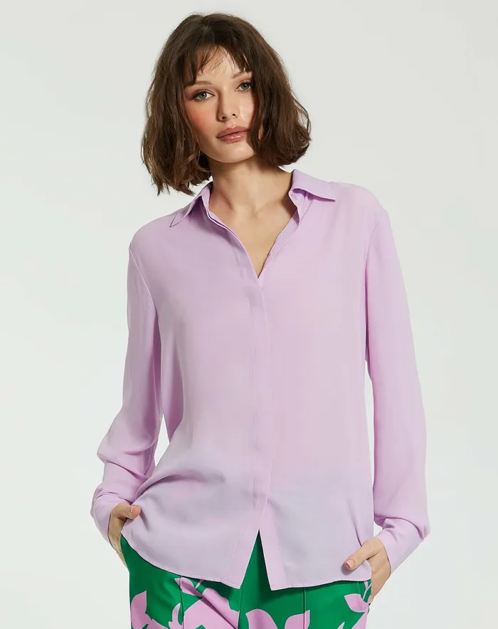 Blouses and Tops Mac Duggal Women The Bentley Long Sleeve Button Up Georgette Blouse 8211 FINAL SALE Orchid