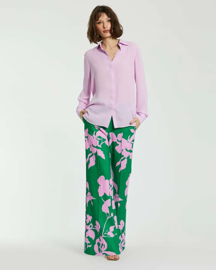 Blouses and Tops Mac Duggal Women The Bentley Long Sleeve Button Up Georgette Blouse 8211 FINAL SALE Orchid