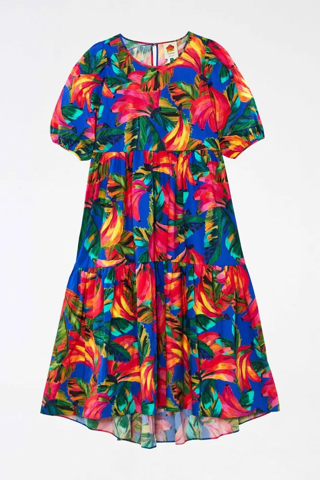 Blue Bananamix Puff Sleeve Midi Dress Women Farm Rio Midi Dresses
