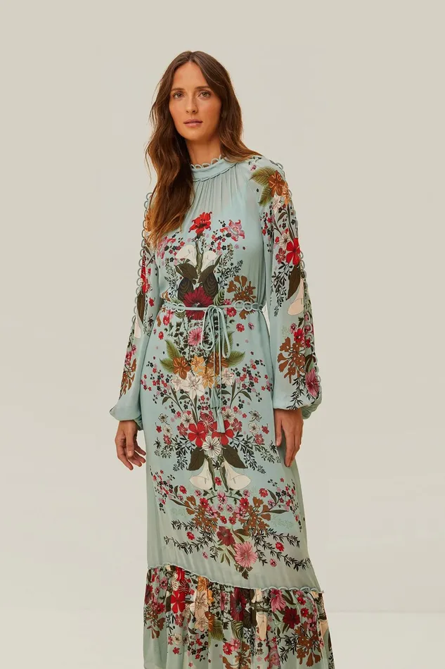 Blue Beauty Bouquet Long Sleeve Maxi Dress Women Farm Rio Maxi Dresses