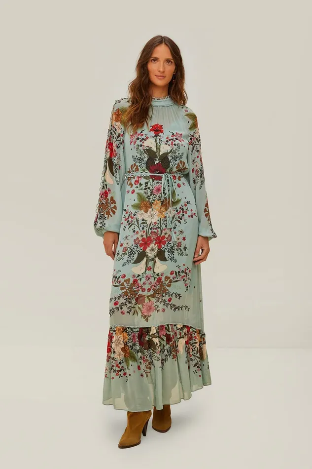 Blue Beauty Bouquet Long Sleeve Maxi Dress Women Farm Rio Maxi Dresses