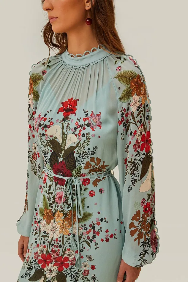 Blue Beauty Bouquet Long Sleeve Maxi Dress Women Farm Rio Maxi Dresses