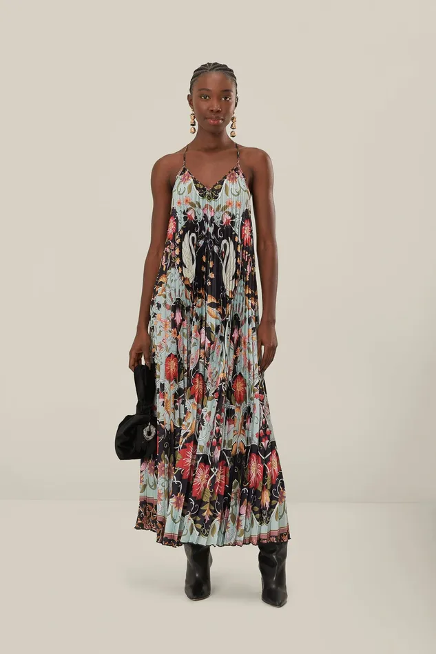 Blue Flowing Beauty Pleated Sleeveless Midi Dress Women Farm Rio Midi Dresses