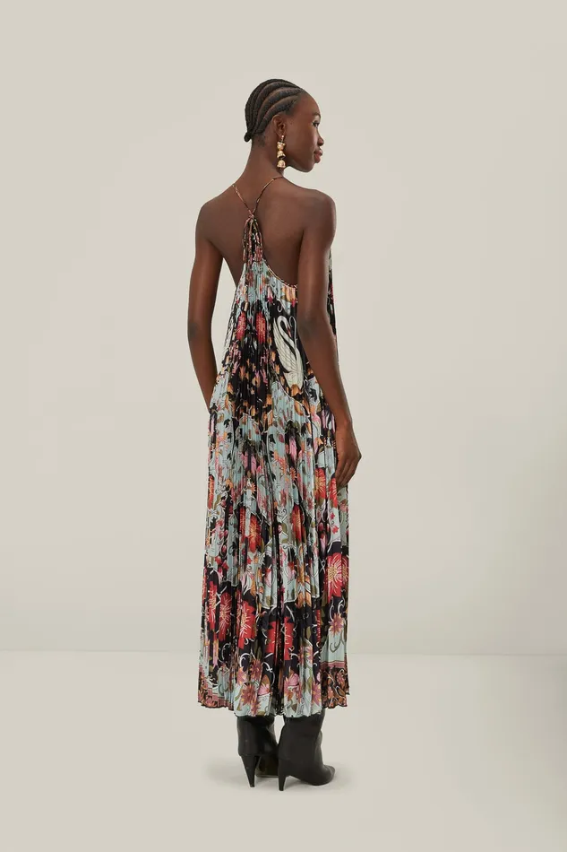 Blue Flowing Beauty Pleated Sleeveless Midi Dress Women Farm Rio Midi Dresses