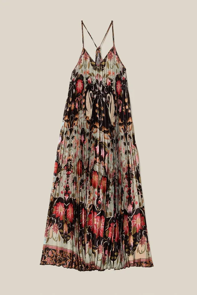 Blue Flowing Beauty Pleated Sleeveless Midi Dress Women Farm Rio Midi Dresses