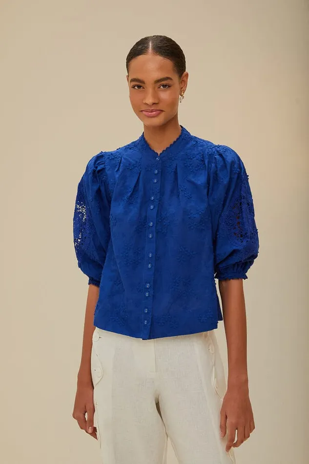 Blue Navy 3d Flower Blouse Women Farm Rio Blouses