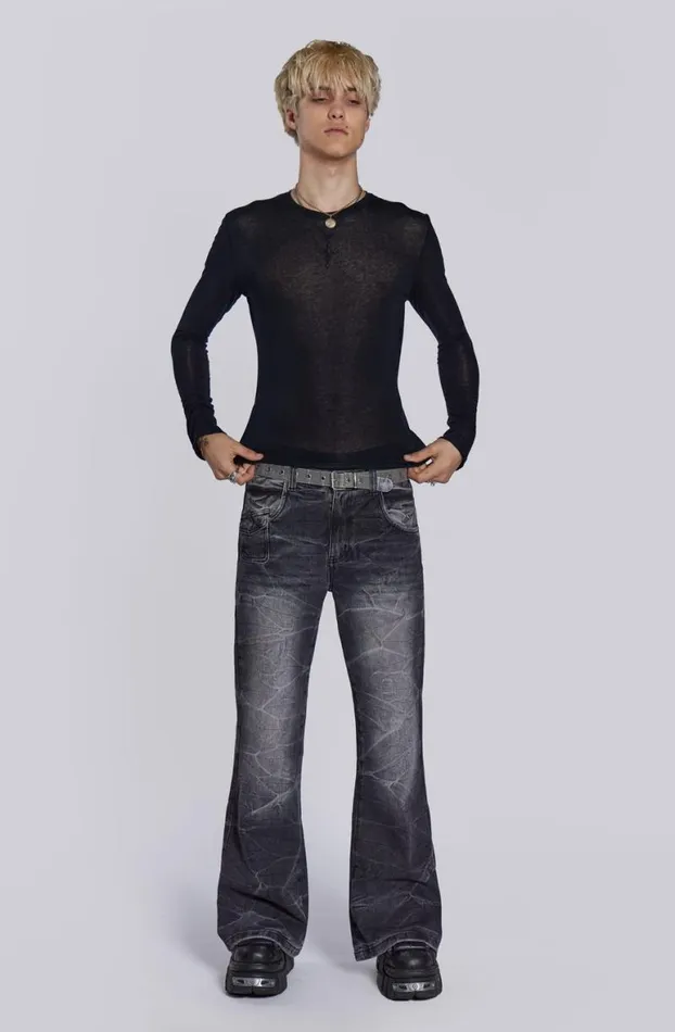 Bootcut Jeans Men Jaded London Black Crease Blaze Jean