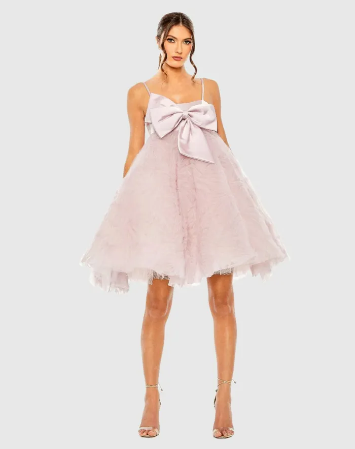 Bow Front Tulle Mini Dress Rose Women Cocktail Dresses Mac Duggal