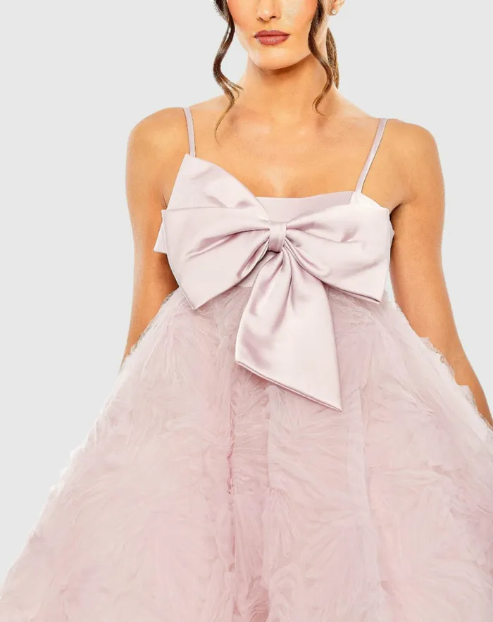 Bow Front Tulle Mini Dress Rose Women Cocktail Dresses Mac Duggal
