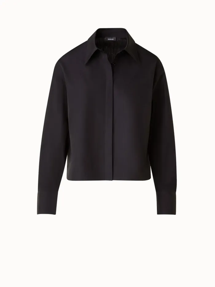 Boxy Cotton Poplin Blouse Black Women Akris Blouses