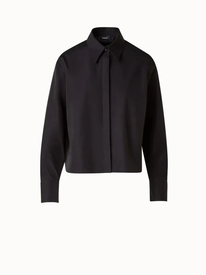 Boxy Cotton Poplin Blouse Black Women Akris Blouses