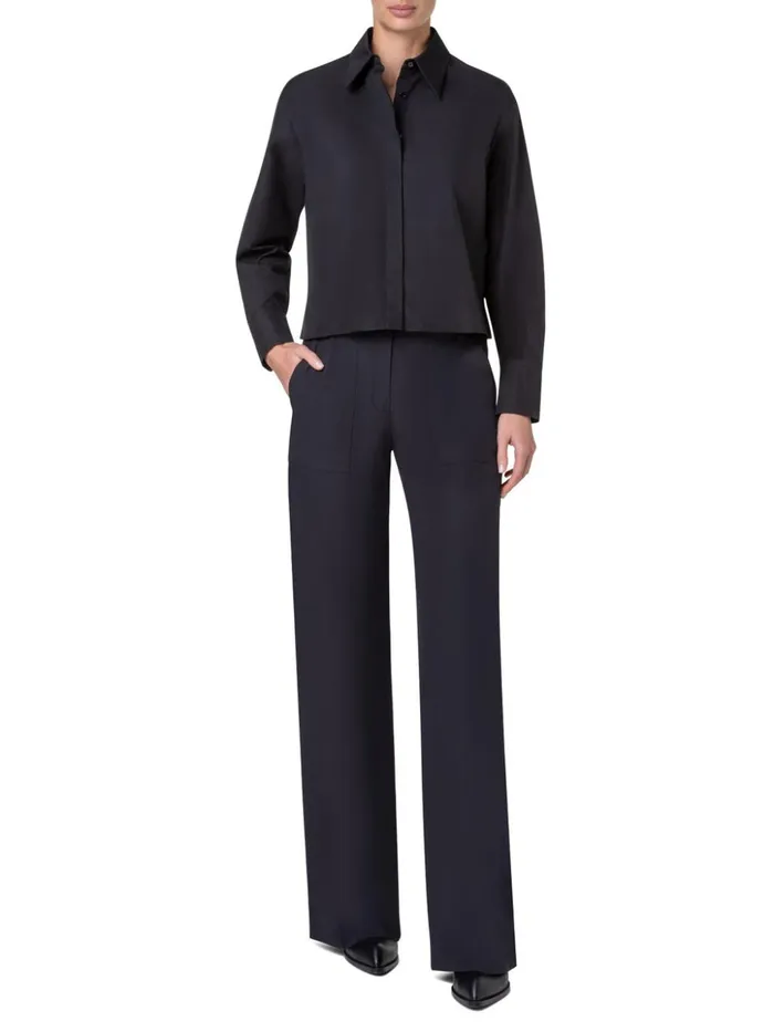 Boxy Cotton Poplin Blouse Black Women Akris Blouses