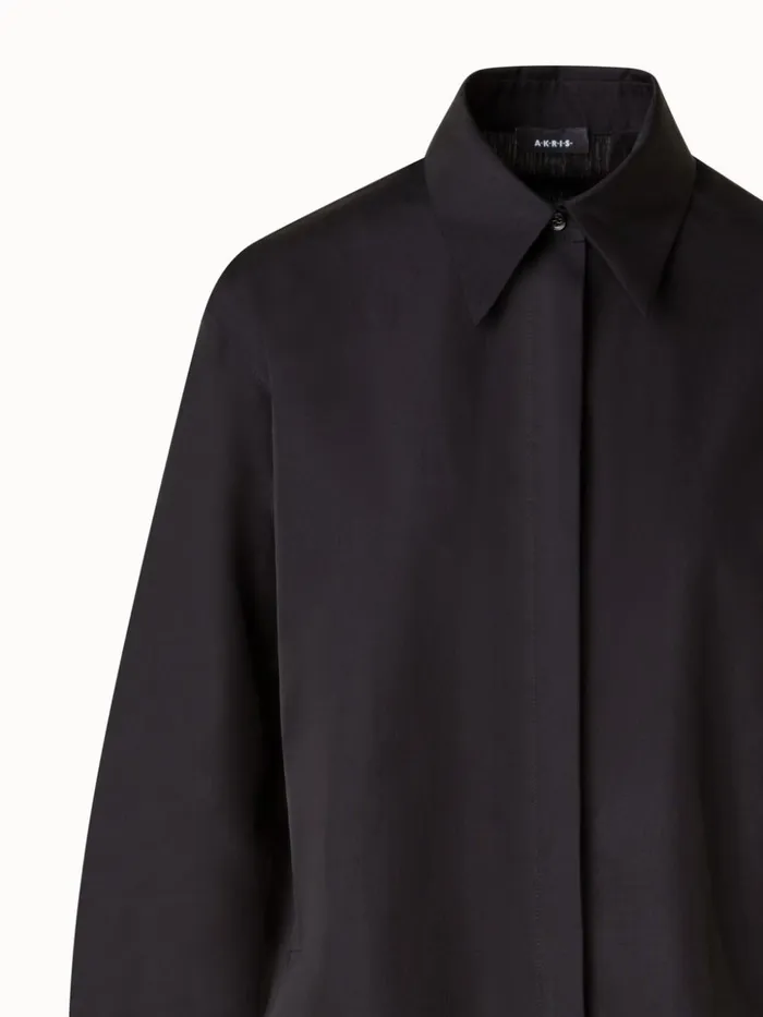 Boxy Cotton Poplin Blouse Black Women Akris Blouses
