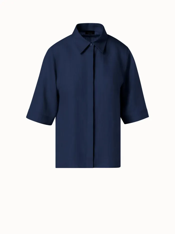 Boxy Shirt Blouse In Linen Voile Navy Women Akris Blouses