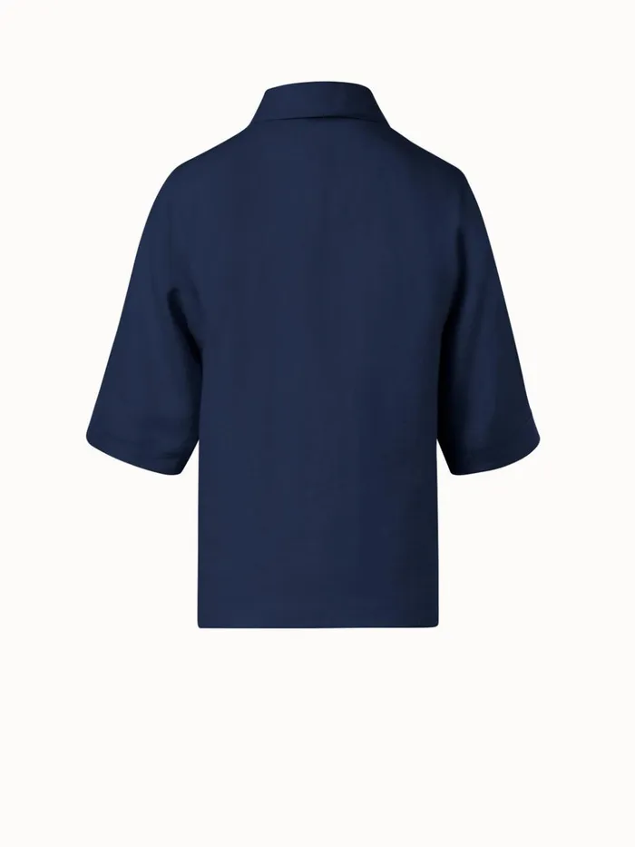 Boxy Shirt Blouse In Linen Voile Navy Women Akris Blouses