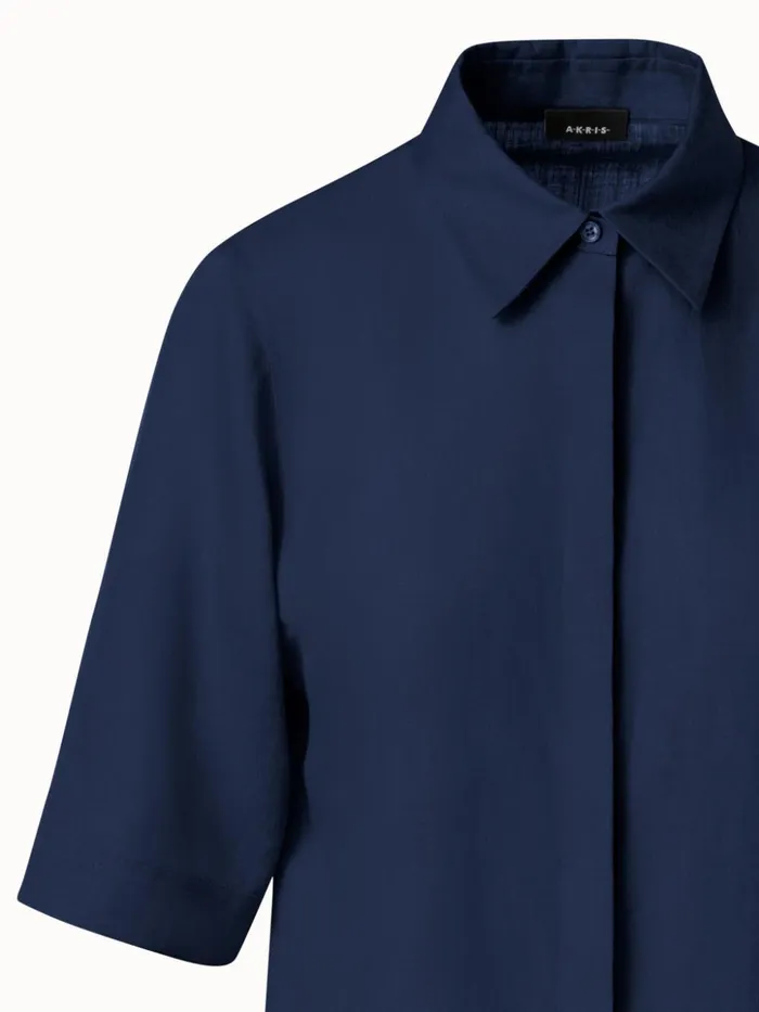 Boxy Shirt Blouse In Linen Voile Navy Women Akris Blouses