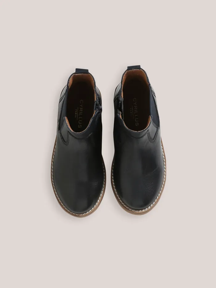 Boys Cyrillus Shoes Leather Chelsea Boots Marine