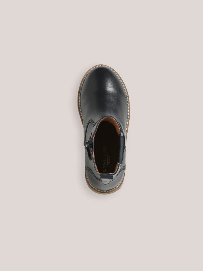 Boys Cyrillus Shoes Leather Chelsea Boots Marine