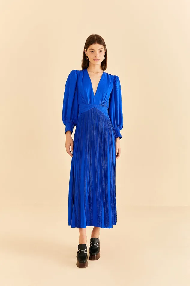 Bright Blue Fringes Maxi Dress Women Farm Rio Maxi Dresses