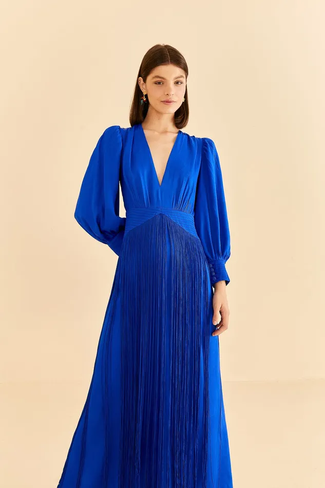 Bright Blue Fringes Maxi Dress Women Farm Rio Maxi Dresses
