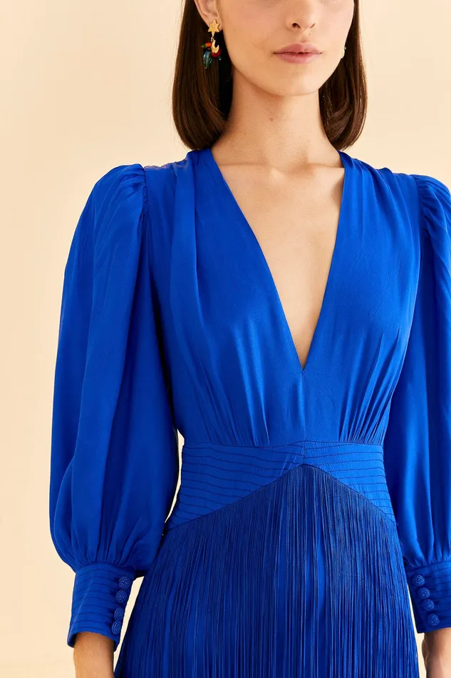 Bright Blue Fringes Maxi Dress Women Farm Rio Maxi Dresses