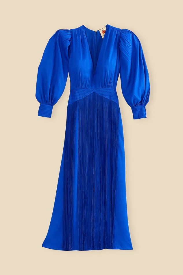 Bright Blue Fringes Maxi Dress Women Farm Rio Maxi Dresses