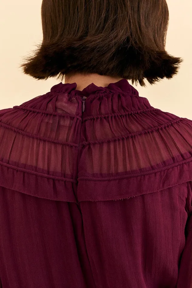 Burgundy Ruffle High Neck Blouse Women Farm Rio Blouses
