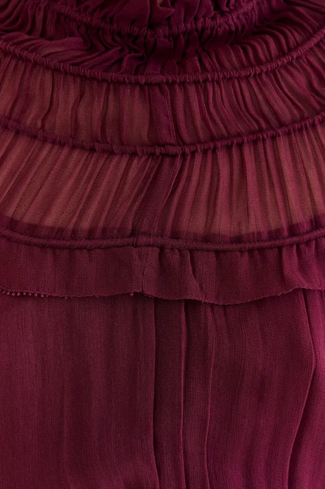 Burgundy Ruffle High Neck Blouse Women Farm Rio Blouses