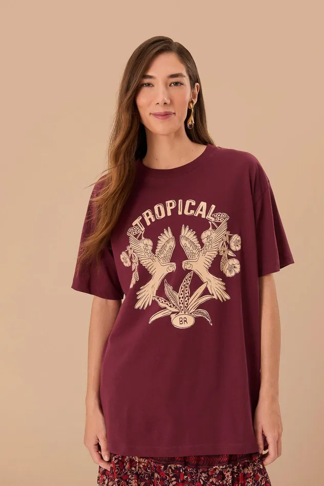 Burgundy Tropical Organic Cotton Relaxed TShirt Women Farm Rio TShirts
