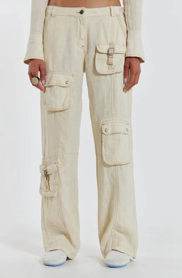 Cargo Pants Women Jaded London Santal Linen Cargo Trousers