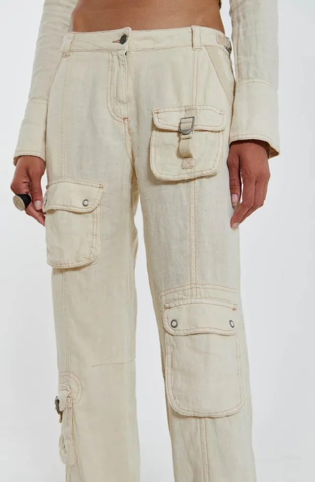 Cargo Pants Women Jaded London Santal Linen Cargo Trousers