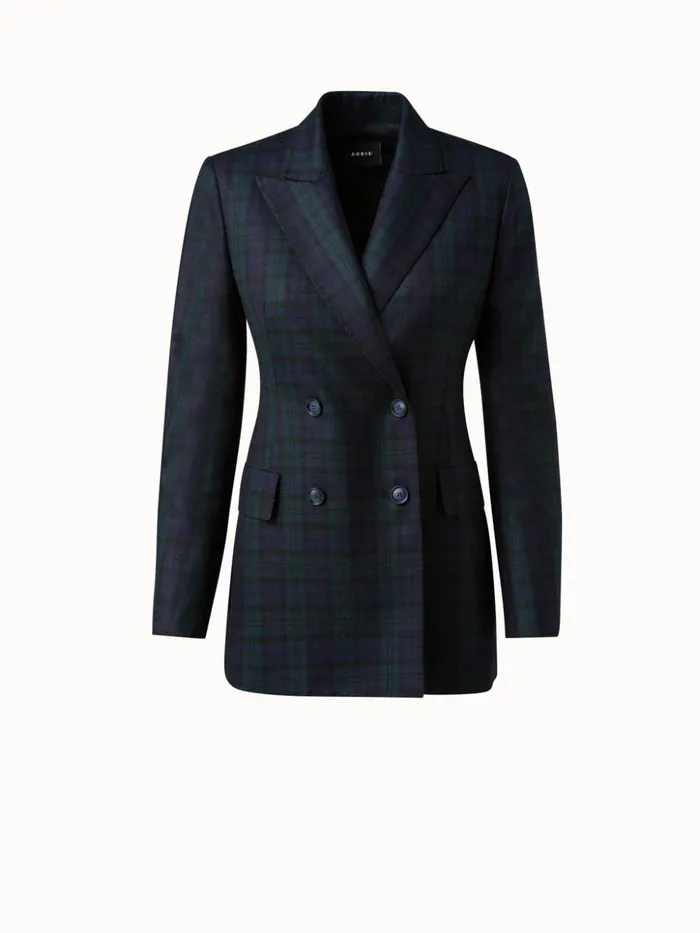 Cashmere Double Face Check Jacket Navygallus Green Women Akris Cashmere