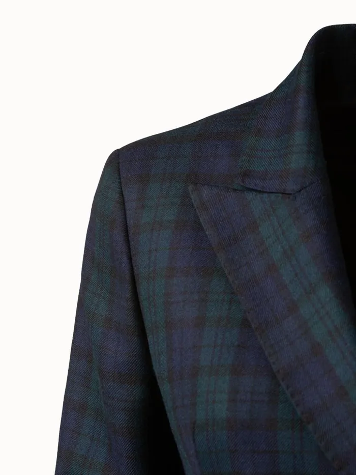 Cashmere Double Face Check Jacket Navygallus Green Women Akris Cashmere