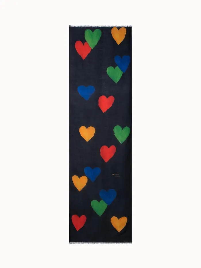 Cashmere Silk Scarf With Hearts Print Blackmulticolor Women Akris Cashmere